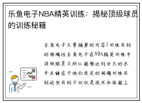 乐鱼电子NBA精英训练：揭秘顶级球员的训练秘籍