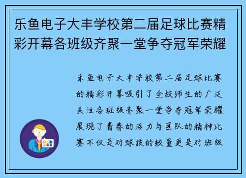 乐鱼电子大丰学校第二届足球比赛精彩开幕各班级齐聚一堂争夺冠军荣耀